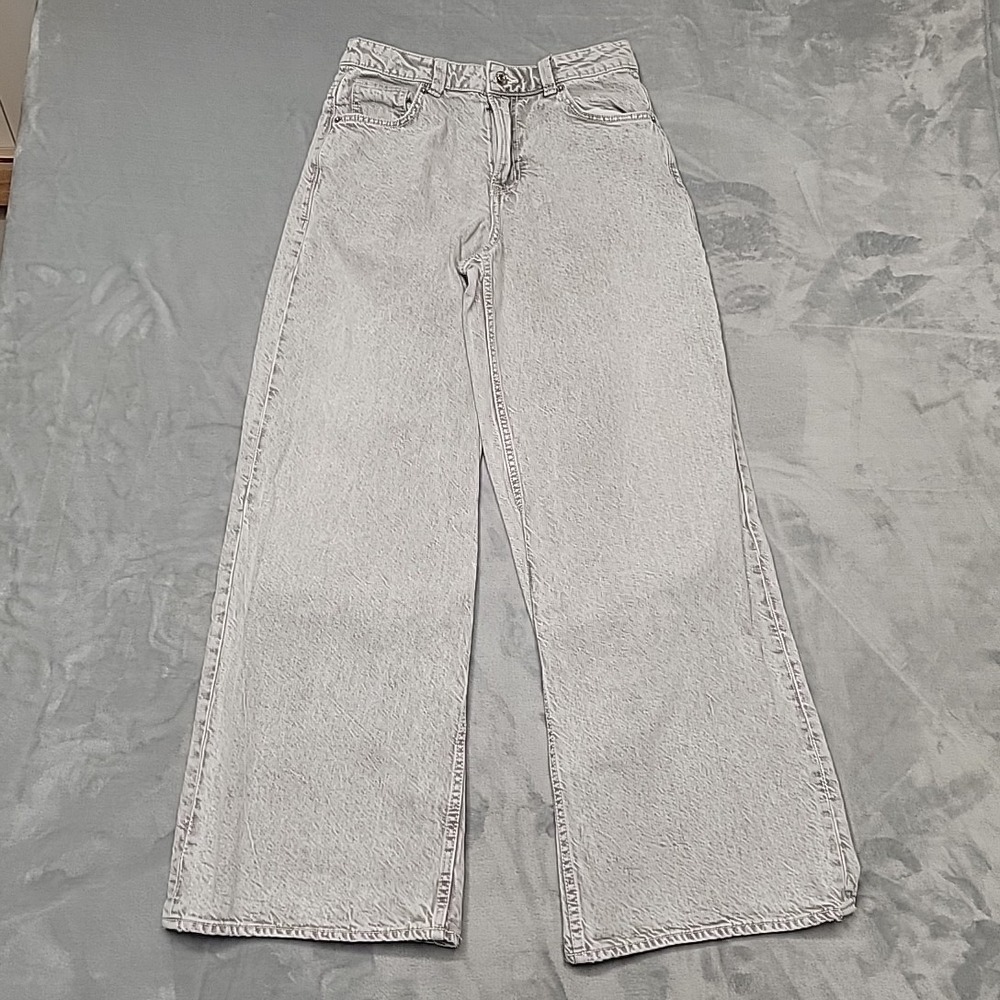 Divided Jeans Womens 4 Gray Wide Leg High Rise Denim Skater Y2K Baggy Pocket